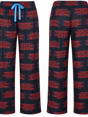 NWT Stranger Things Netflix Logo Lounge Pajama Pants Black Red Blue XXL 80s
